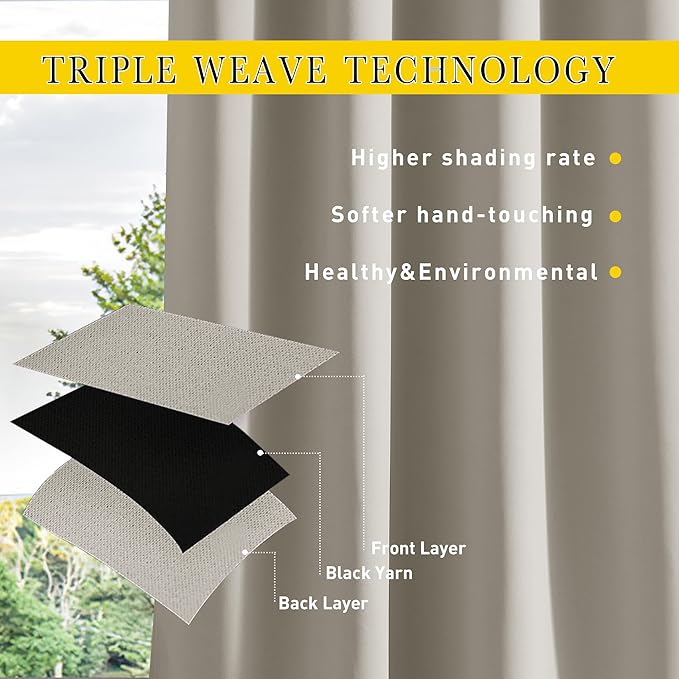 NICETOWN 2 Panels Outdoor Curtains for Patio Extra Wide 84", Waterproof & Windproof Grommet & Back Tab Fixed Top and Bottom Sun Blocking Privacy Drapes with Rope for Gazebo, Natural, W84 x L95