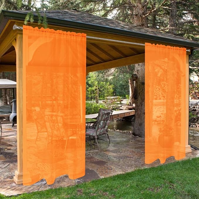 SpaceDresser Waterproof Outdoor Sheer Curtains for Patio - 2 Panels Rod Pocket Indoor Voile Sheer Curtain for Living Room,52W x 108L inch, Orange