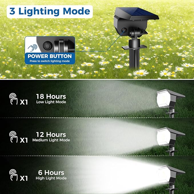 Peasur 6 Pack Solar Lights Outdoor, Solar Powered Spot Uplights Waterproof with 3 Modes 2-in-1 Auto On/Off Solar Spotlights Landscape Lighting Outside for Tree Plants Yard Garden Pathway