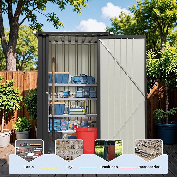 Devoko 3x3 FT Outdoor Storage Shed, Small Garden Tool Shed with Single Lockable Door, Metal Tool Storage Shed with Sloping Roof, Outside Shed for Backyard Patio Lawn, Black