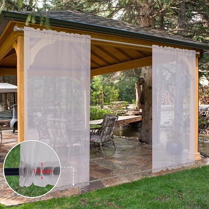 SpaceDresser Waterproof Outdoor Sheer Curtains for Patio - 2 Panels Rod Pocket Indoor Voile Sheer Curtain for Living Room,52W x 120L inch,Silver Grey