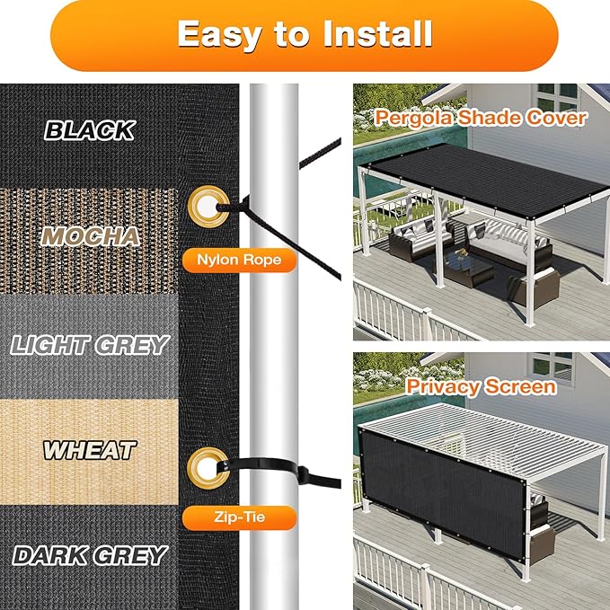 Artpuch Outdoor Pergola Shade Cover 9x17 FT Sun Shade Cloth with Grommets Black 90% UV Protection Canopy Patio Privacy Screen (Customized Available)