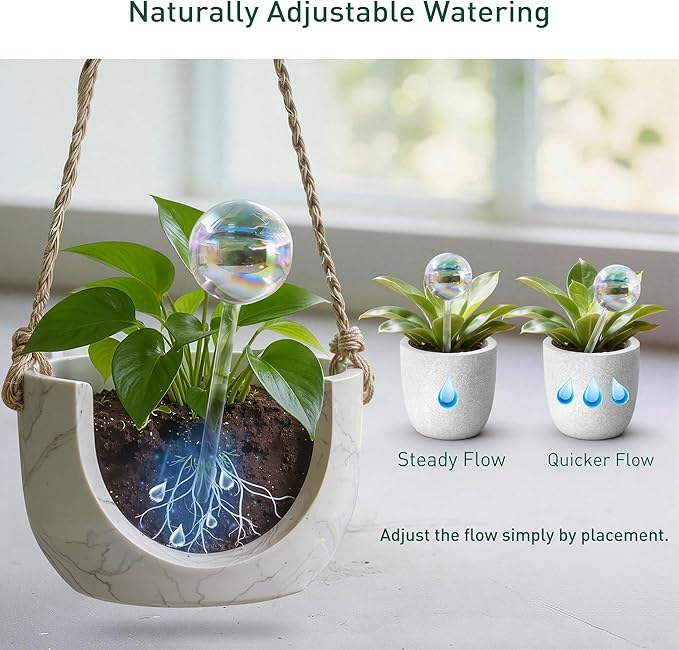 Large Extra-Thick Clear Glass Plant Watering Globes, Rainbow Gradient Self Watering Devices for Indoor & Outdoor Plants, AutomaticWaterer Spikes, Perfect for Daily or Vacation Use, 2-Pack