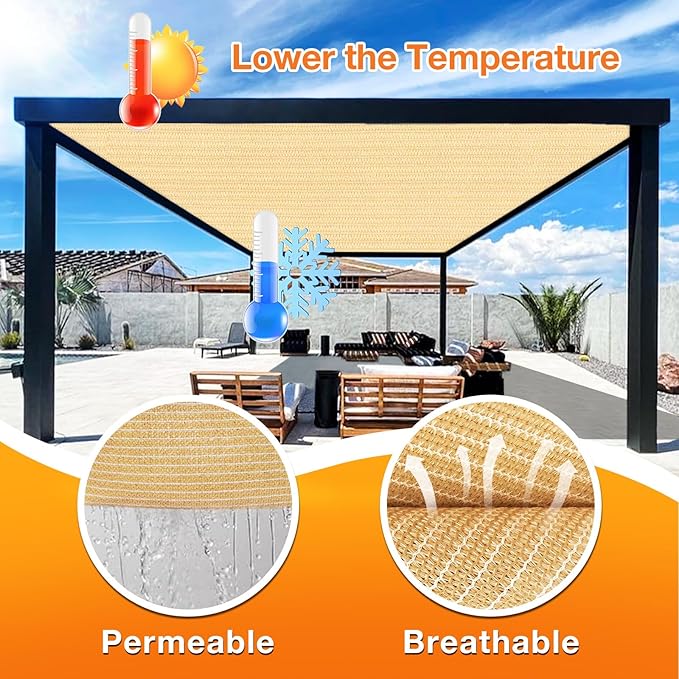 Artpuch Outdoor Pergola Shade Cover 6' X 13' Sun Shade Cloth with Grommets, 90% UV Protection Canopy Patio Privacy Screen (Customized Available) GN107, Wheat