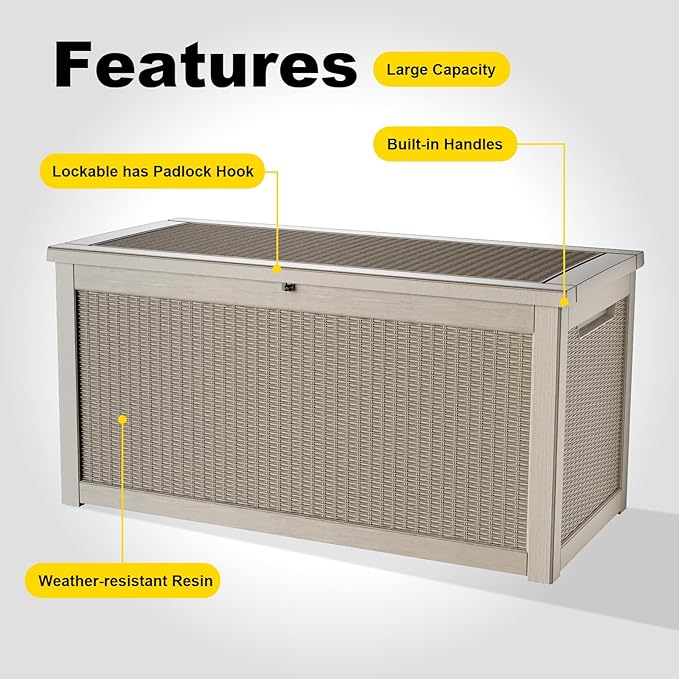 320 Gallon Outdoor Storage Box,Large Waterproof UV Resistant Deck Box,Lockable Storage Container for Patio Furniture Cushions Garden Tools and Pool Accessories(Gray)