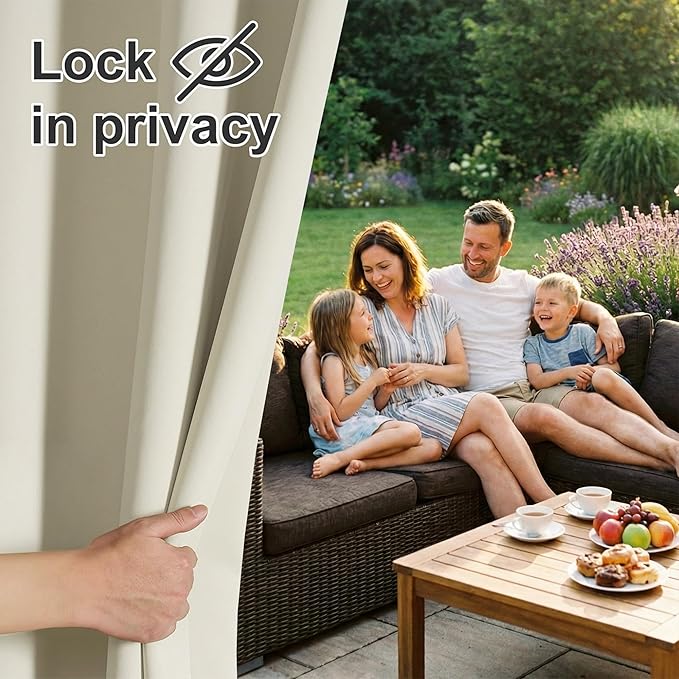 RYB HOME Extra Wide Outdoor Curtains for Patio Waterproof Heavy Duty Thermal Insulated in Summer Full Coverage Privacy for Porch, Cabana & Pool, W120 x L84, Beige, 1 Panel