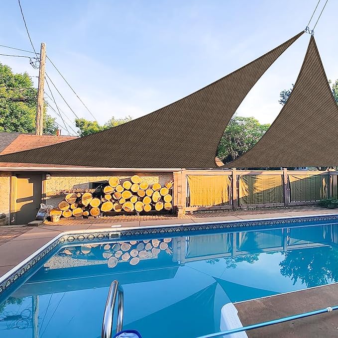E&K Sunrise 9' x 9' x 9' Sun Shade Sail Triangle Canopy Shade Cover UV Block for Patio Backyard Garden Outdoor (Brown)