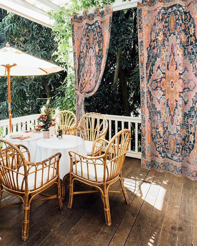 Rustic Boho Outdoor Curtains for Patio Waterproof, Grommet Privacy Curtain Drapes Weatherproof Outside Curtains for Porch GazeboPergola Cabana 2 Panel 54x108inch Ethnic Turkish Floral Geometric