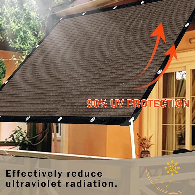 Sun Shade Cloth with Grommets,90% UV Protection Shade Fabric,Pergola Shade Cover Canopy Fence Privacy Screen Balcony,Brown Sunshades for Patio Pergola Garden Backyard Outdoor,Mocha-3x3FT