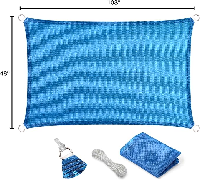 Eden's Decor Straight Flat-Edged Sun Shade Sail Rectangular 4' x 9' Blue UV-Blocking Outdoor Canopy Fabric Cloth Awning for Pergola Patio Garden Backyard Custom Size