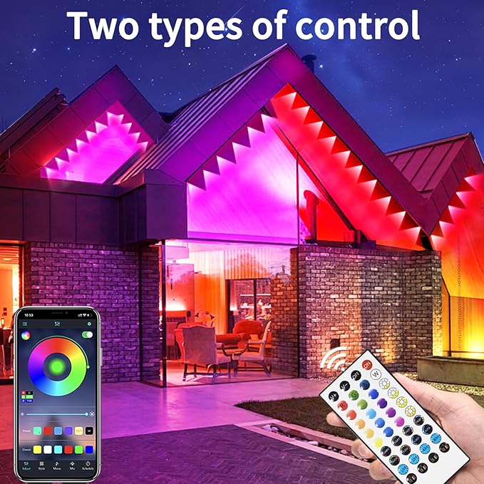 Permanent Outdoor Lights,400ft RGB Outdoor Led Lights,Music Synchronised Eave Light with APP/Remote Control,Waterproof Eave Lights for Halloween,Christmas,Festivals,Parties(Two 200ft Rolls)