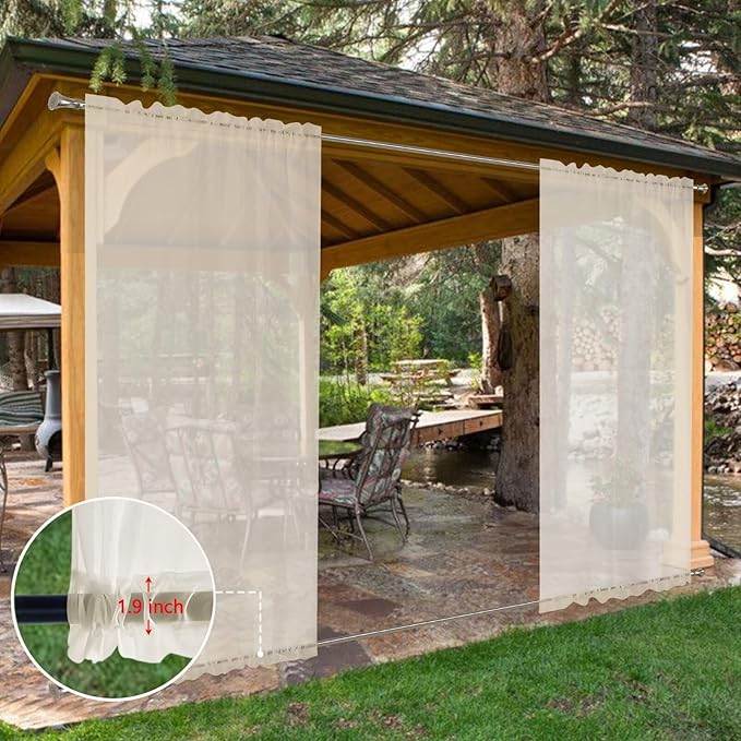 SpaceDresser Waterproof Outdoor Sheer Curtains for Patio - 2 Panels Rod Pocket Indoor Voile Sheer Curtain for Living Room,52W x 96L inch, Ivory