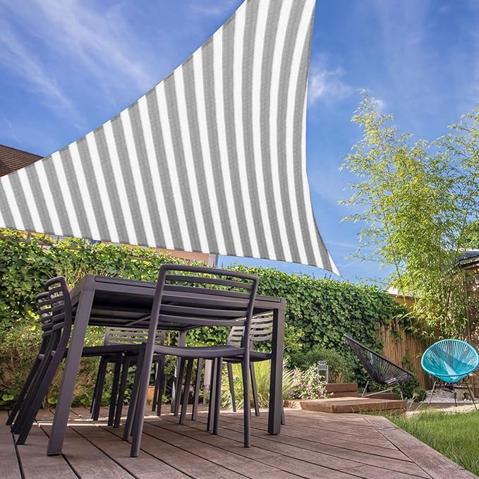 E&K Sunrise 11' x 11' x 11' Sun Shade Sail Triangle Canopy Shade Cover UV Block for Patio Backyard Garden Outdoor (Gray White Strip)