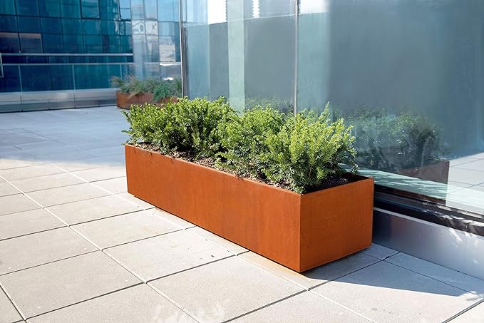 Plantercraft Extra Large Corten Steel Planter 60x24x24 | Large Rectangular Planters for Outdoor Plants & Modern Landscape Design | Heavy Duty Metal Planter Box