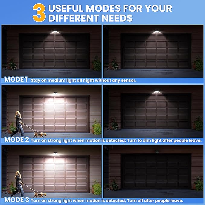 [6 Packs] Solar Motion Sensor Outdoor Lights, Super Bright Solar Lights Outdoor Waterproof, 3 Lighting Modes Security Wall Light for Outside Walking Dog Fence Backyard Deck Garden Door Step Garage