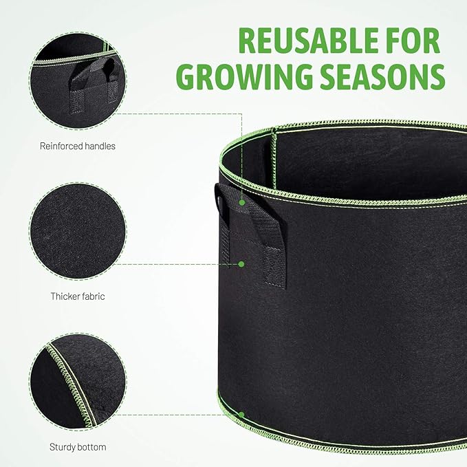 Delxo 20-Pack 7 Gallon Heavy Duty Aeration Thickened Nonwoven Fabric Pots Plant Grow Bags with Handles