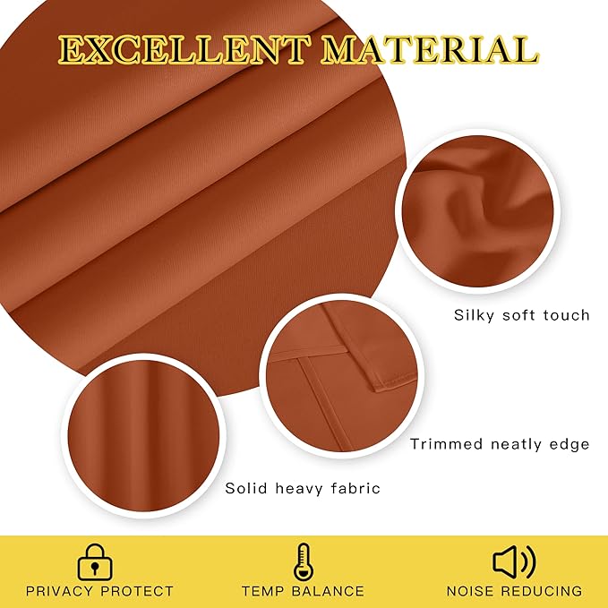 NICETOWN Blackout Curtain Drape for Bedroom - Light Reducing Thermal Insulated Solid Grommet Room Darkening Window Curtain 90 inches Long for Living Room (Burnt Orange, 1 Piece, W66 x L90)