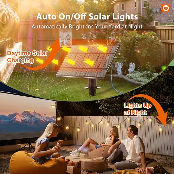 addlon 200FT(2 Pack*100FT) Solar String Lights Outdoor Waterproof with Remote, Dimmable Commercial Grade Solar Powered String Lights with 108 LED Bulbs, Hanging Light for Backyard Party Decor