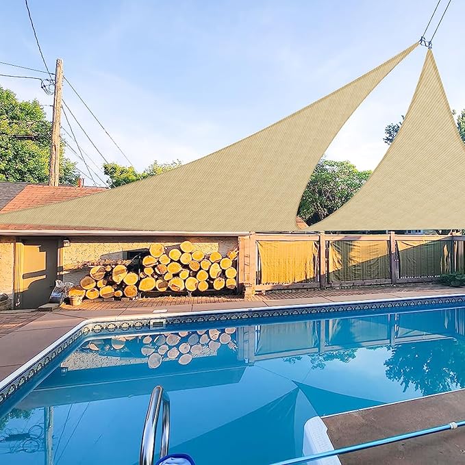 E&K Sunrise 28' x 28' x 28' Sun Shade Sail Triangle Canopy Shade Cover UV Block for Patio Backyard Garden Outdoor (Sand)