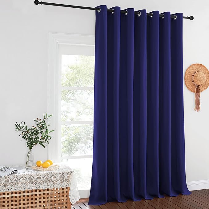 NICETOWN Wide Sliding Door Curtains - Thermal Insulated Drapes, Blackout Window Curtain, Privacy Blind for Living Room & Bedroom (Dark Blue, W100 x L108 inches)