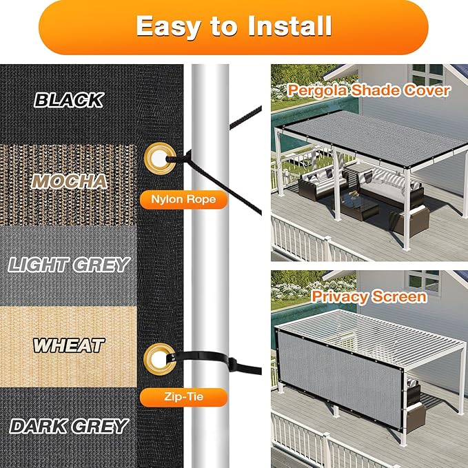 Artpuch Outdoor Pergola Shade Cover 17x17 FT Sun Shade Cloth with Grommets Light Grey 90% UV Protection Canopy Patio Privacy Screen (Customized Available)