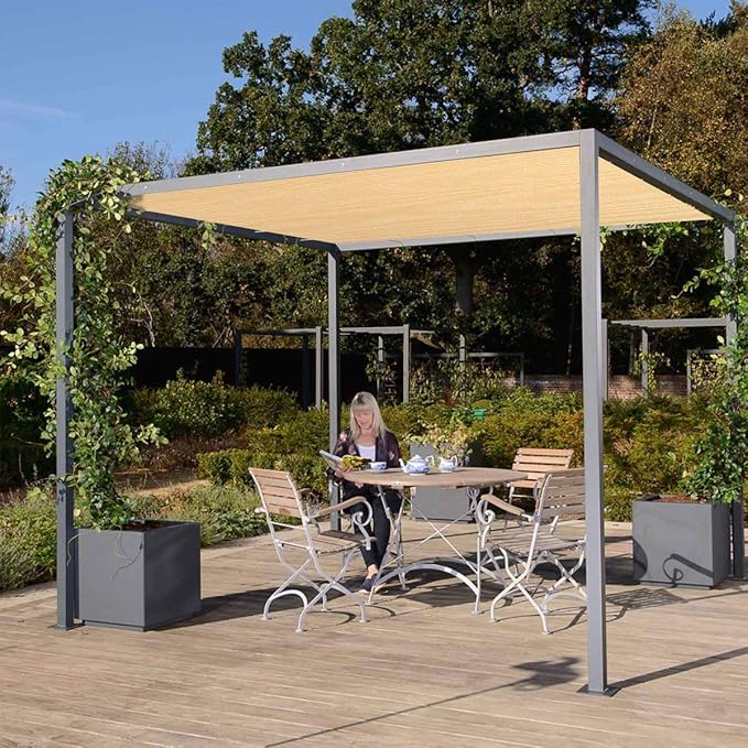 Eden's Decor Straight Flat-Edged Sun Shade Sail Rectangular 7' x 18' Beige UV-Blocking Outdoor Canopy Fabric Cloth Awning for Pergola Patio Garden Backyard Custom Size