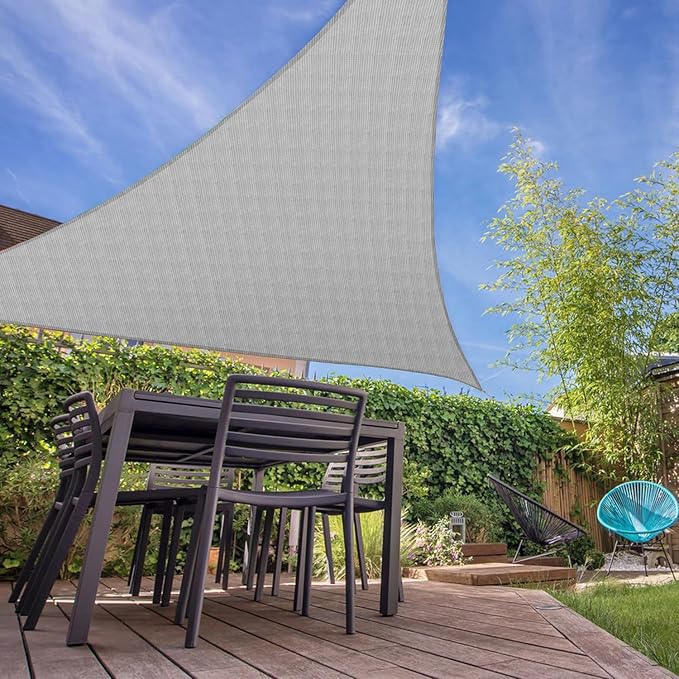 E&K Sunrise 7' x 7' x 7' Sun Shade Sail Triangle Canopy Shade Cover UV Block for Patio Backyard Garden Outdoor (Light Gray)
