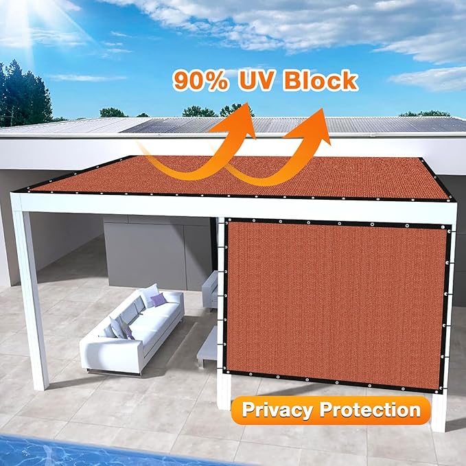 Artpuch 90% Sun Shade Cloth, 4 x 4 FT Pergola Shade Cover Canopy with Grommets, Sun Screen Fabric Tarp for Patio, Outdoor, Garden, Backyard, Rust Red
