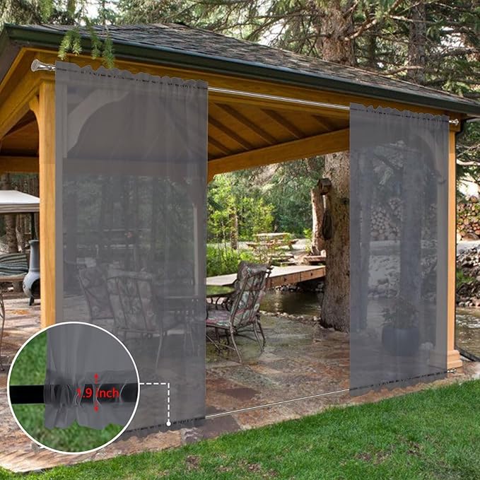 SpaceDresser Waterproof Outdoor Sheer Curtains for Patio - 2 Panels Rod Pocket Indoor Voile Sheer Curtain for Living Room,52W x 120L inch,Grey