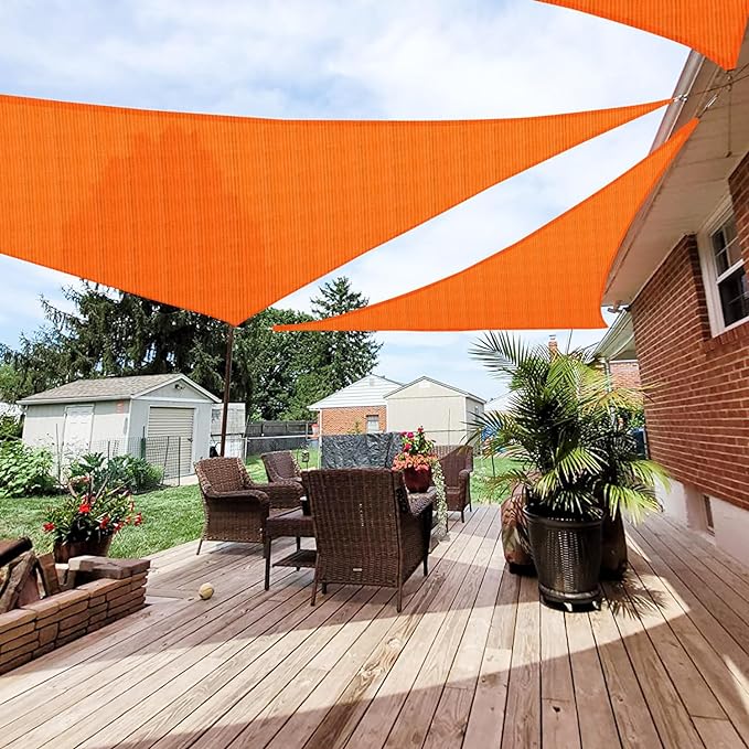 Patio Paradise 14' x 14' x 14' Sun Shade Sail Triangle Canopy Shade Cloth Fabric Sunlight Block Patio Pergola Cover HDPE Deck Awning for Outdoor Backyard Roof Shading, Orange