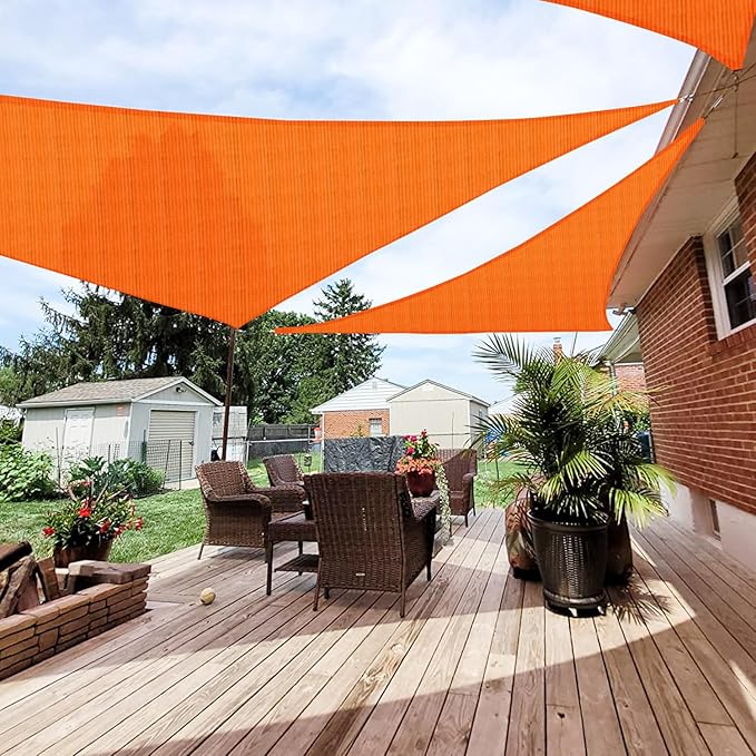 Patio Paradise 11' x 11' x 11' Sun Shade Sail Triangle Canopy Shade Cloth Fabric Sunlight Block Patio Pergola Cover HDPE Deck Awning for Outdoor Backyard Roof Shading, Orange