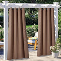 NICETOWN 2 Panels Blackout Outdoor Curtains for Patio Waterproof, Thermal Insulated Silver Rustproof Grommet Blackout Indoor Outdoor Curtains/Drapes for Pergola, W52 x L95, Tan