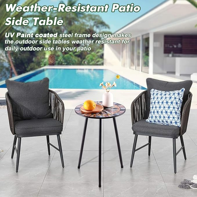 Party Zealot 1 Pack Metal Mosaic Round Side Table Small 13.4" End Patio Round Accent Table Garden Corner Stand for Small Spaces Weather-Resistant for Balcony Plant Stand Indoor Outdoor