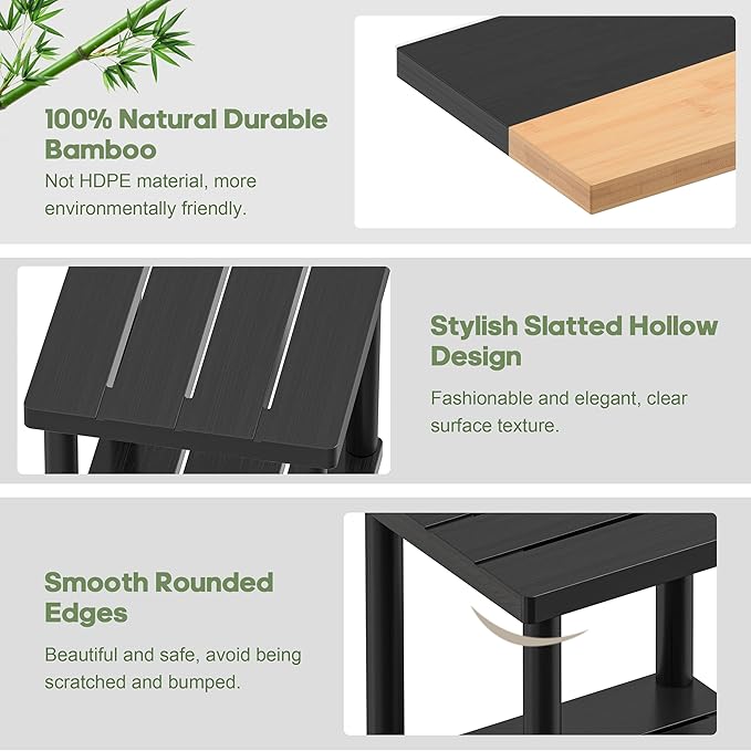 Outdoor Side Table, 2-Tier Small Outdoor Table for Patio, Adirondack Side Tables for Outside or Indoor, Bamboo End Table for Pool, Porch, Weather Resistant Easy Maintenance-Black