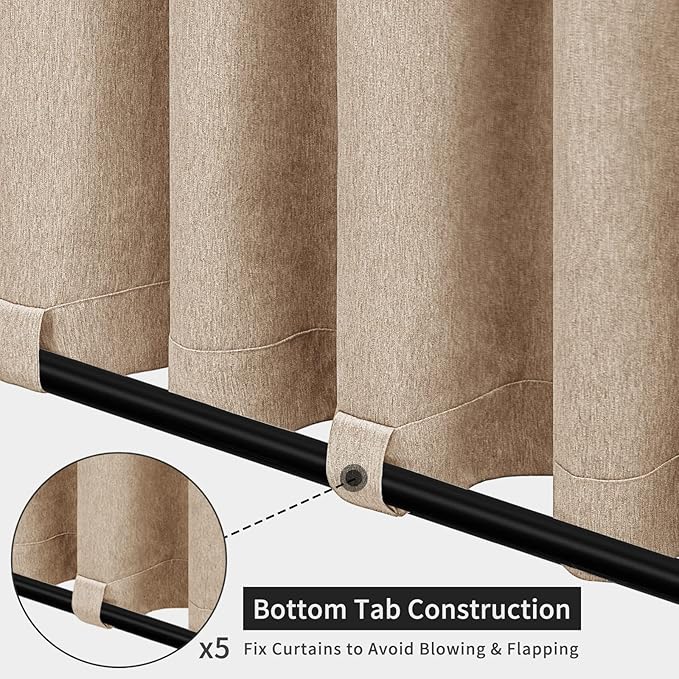 Easy-Going Linen Look Outdoor Curtains Waterproof Windproof Porch Curtains, Soft Thicken Outdoor Privacy Curtains for Patio, Gazebo, Grommet Top and Tab Bottom Drape, 1 Panel, 110x120 inch, Beige