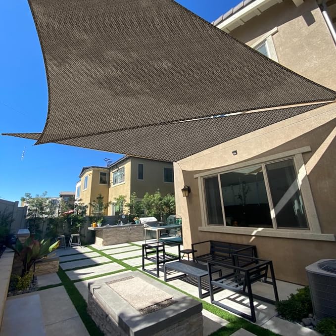 SUNLAX Sun Shade Sail SS-014 14' x 14' x 19.8' Brown Right Triangle Canopy Sail Shade Cover UV Block Permeable Sunshade Outdoor for Patio Backyard Deck Pergola (We Make Custom Size)