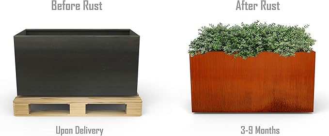 Plantercraft Large Rectangular Planters for Outdoor Plants 60x12x24 | Extra Large Corten Steel Planters for Patio Privacy & Garden | Large Outdoor Planter Box