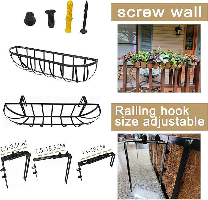 4pack 36-inch Window Sill Window Railing Planters with Cocoa Liner for Outdoor Balconies, Porches, Fences, Patio Railings