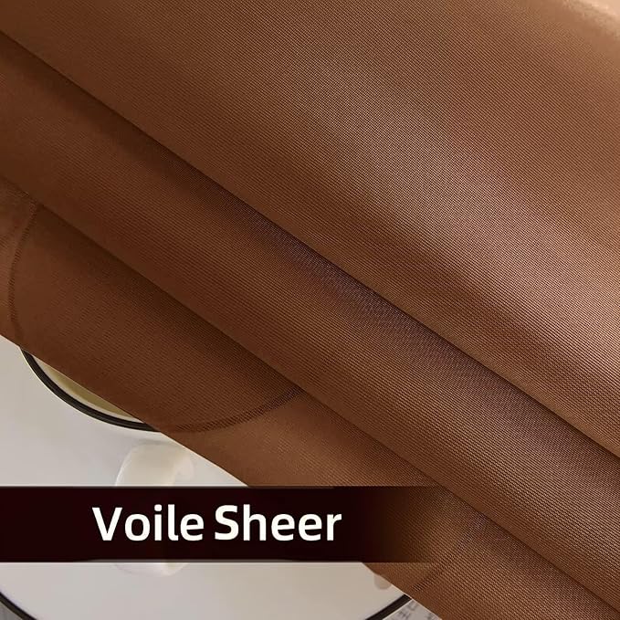 SpaceDresser Waterproof Outdoor Sheer Curtains for Patio - 2 Panels Rod Pocket Indoor Voile Sheer Curtain for Living Room,52W x 96L inch, Brown