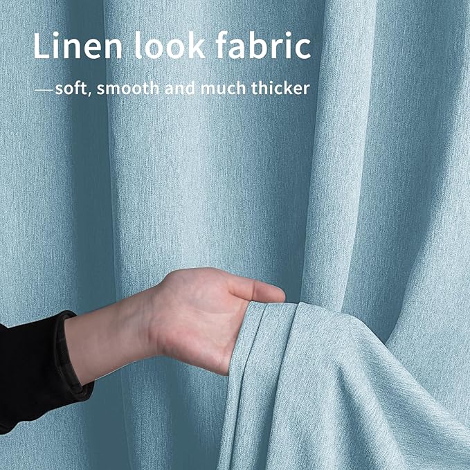 Easy-Going Linen Look Outdoor Curtains Waterproof Windproof Porch Curtains, Soft Thicken Outdoor Privacy Curtains for Patio, Gazebo, Grommet Top and Tab Bottom Drape, 1 Panel, 110x96 inch, Sky Blue