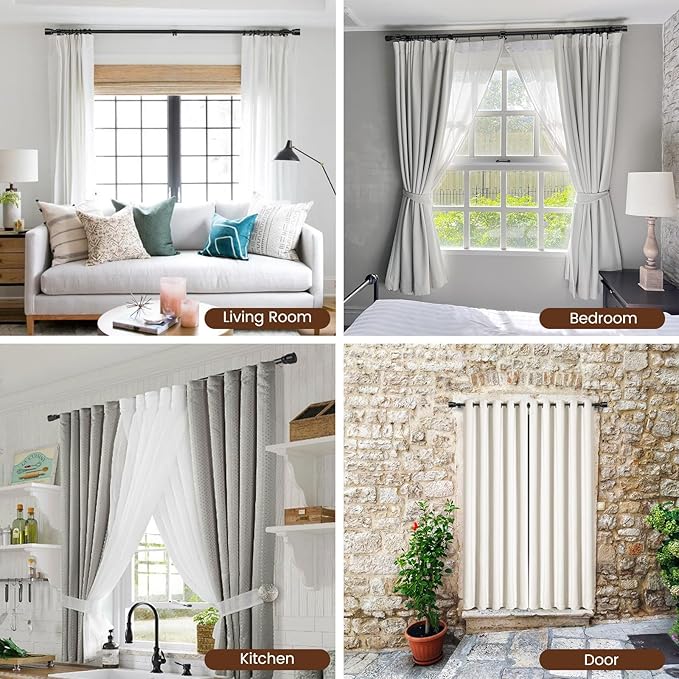 1” Diameter Matte Black Curtain Rods Itself is 30 to 90 inch, 1 Pack Fit 30-84 inch Windows with Heavy Duty Adjustable Rod 1 Inch Diameter Splicing Metal Extra Long Curtain Rod