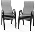 VINGLI Patio Chairs Set of 8 – Stackable Outdoor Dining Chairs with Comfortable Sling High Back Chairs and Armrests for Lawn, Poolside, Courtyard, Balcony, Garden, Silver Gray