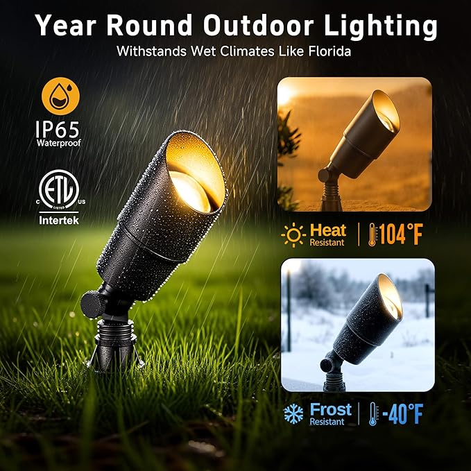 Gardenreet LED Spot Light Outdoor - Die-Cast Brass 12V Uplighting Waterproof, Low Voltage Landscape Lights Metal, Black for Fence Fountain with Bright White MR16 Replaceable Bulbs (12 Pack)