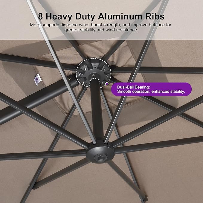 PURPLE LEAF 8 FT Outdoor Umbrella with Base Patio Cantilever Aluminum Umbrella with 3 Years Fade Resistance Recycled Fabric Offset Square with 360-degree Rotation for Deck Pool Garden, Ash Mocha