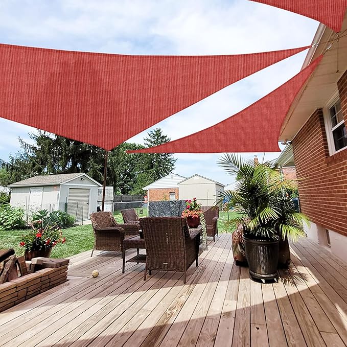 Patio Paradise 16' x 16' x 15'10" Sun Shade Sail Triangle Canopy, Permeable Shade Cloth Fabric Sunlight Block Patio Cover HDPE Deck Awning for Outdoor Backyard Pergolas Roof Shading, Red