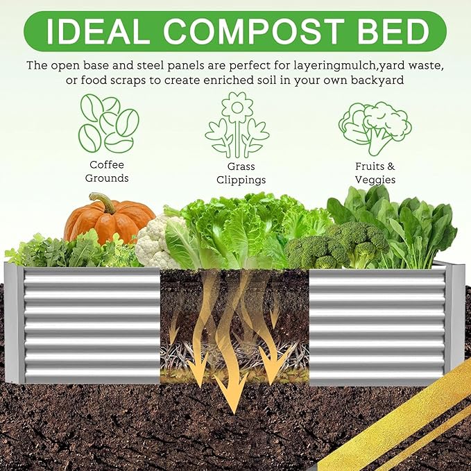 4 Pack 6x3FT Corrugated Galvanized Steel Raised Garden Bed Outdoor, Metal Above Ground Garden Bed for Vegetables and Flowers, Rectangle Raised Beds for Gardening