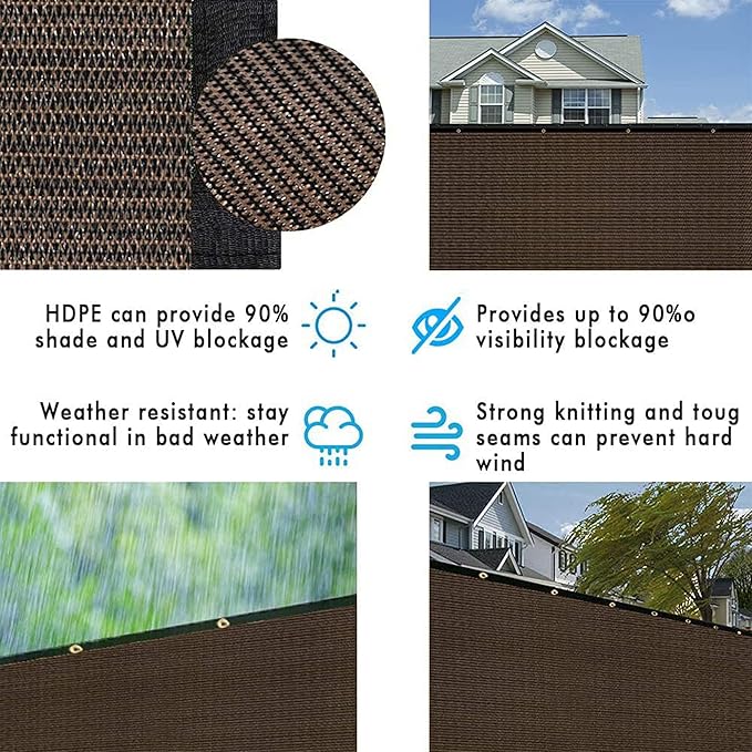 UPGRADE Privacy Fence Screen 4'x66' Brown Outdoor 90% Visibility Blockage 170 GSM Mesh Shade Cover Panels for Backyard,Balcony,Home Decoration with Zip Ties,Customized Avaliable