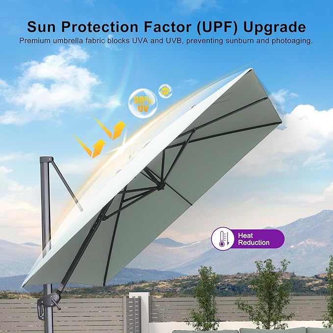 PURPLE LEAF Patio Umbrella 9' X 11.5' Rectangle Cantilever Umbrella Large Aluminum Outdoor Umbrellas with 360-degree Rotation & UPF40+ Premium Fabric for Deck Pool Garden Yard, Mint Green