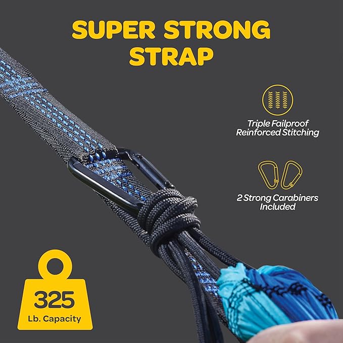 Durable Hammock 400 lb Capacity, Nylon Camping Hammock Chair - Double or Single Sizes w/Tree Straps and Attached Carry Bag - for Travel/Backpacking/Beach/Backyard (Medium, Light Grey & Sky Blue)
