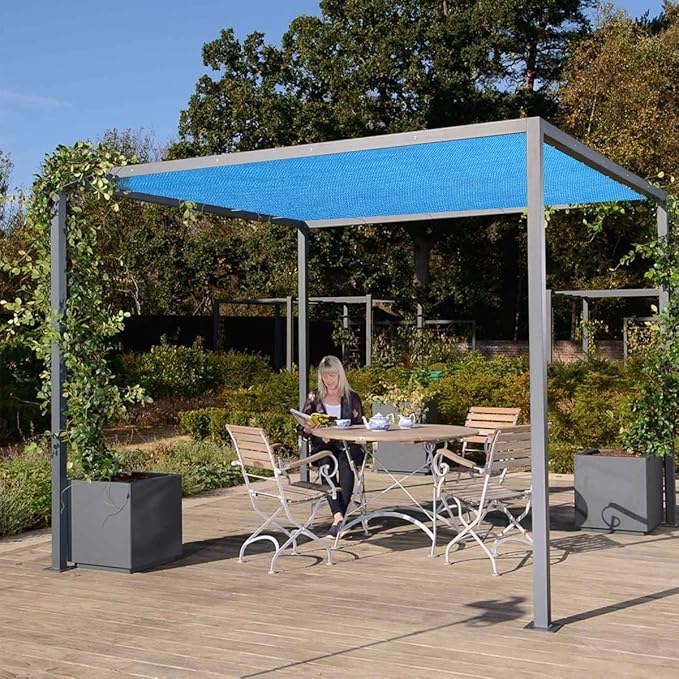 Eden's Decor Straight Flat-Edged Sun Shade Sail Rectangular 6' x 7' Blue UV-Blocking Outdoor Canopy Fabric Cloth Awning for Pergola Patio Garden Backyard Custom Size